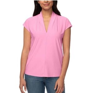 BUFFALO DAVID BITTON Flowy Pink Blouse with Cap Sleeves and V-Neck sz Medium